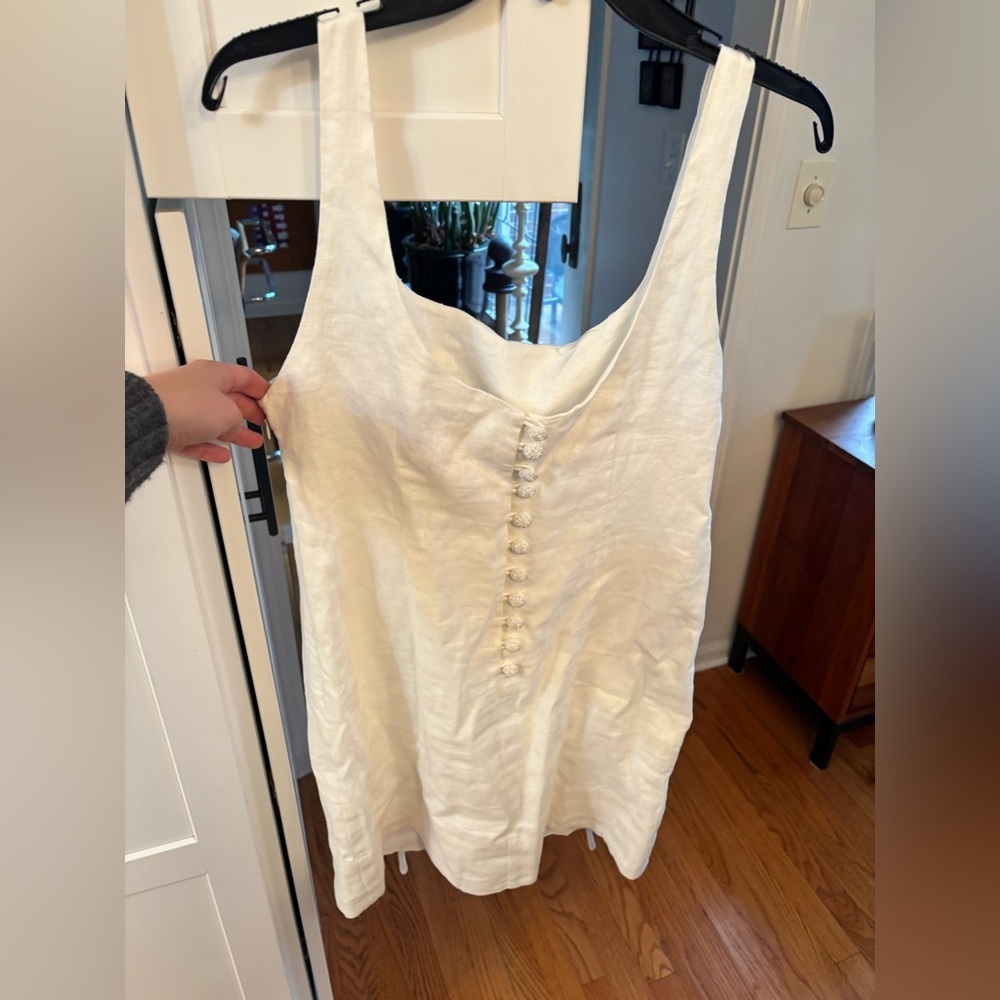 new Farm Rio Off-White Sleeveless Euroflax™ Premium Linen Mini Dress - Picture 6 of 8